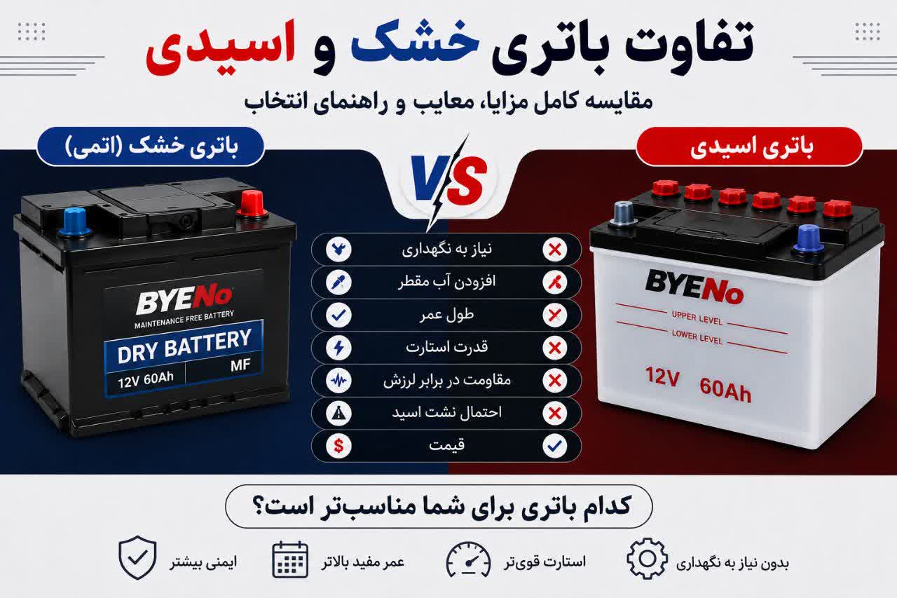 تفاوت باتری خشک و باتری اسیدی؛ کدام انتخاب بهتری است؟ مقایسه کامل مزایا، معایب و راهنمای خرید .