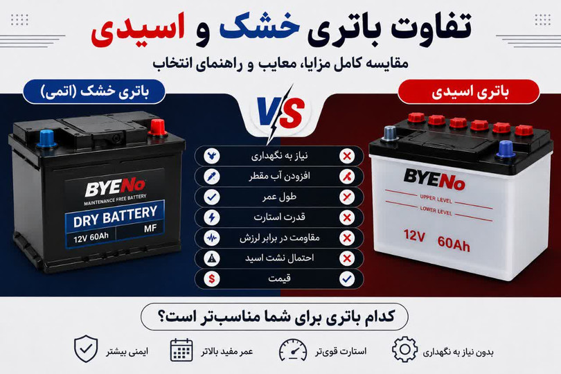 تفاوت باتری خشک و باتری اسیدی؛ کدام انتخاب بهتری است؟ مقایسه کامل مزایا، معایب و راهنمای خرید .