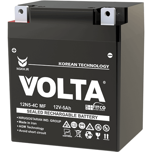باتری موتور سیکلت 5 آمپر پیچی ولتا نیروگستران 12V5AH