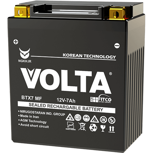 باتری موتور سیکلت 7 آمپر بلند ولتا نیرو گستران 12V7AH