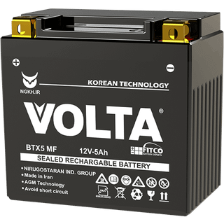 باتری موتور سیکلت 5 آمپر کوتاه ولتا نیروگستران 12V 5AH