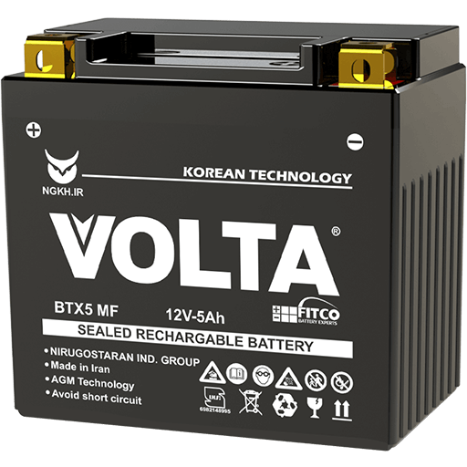 باتری موتور سیکلت 5 آمپر کوتاه ولتا نیروگستران 12V 5AH