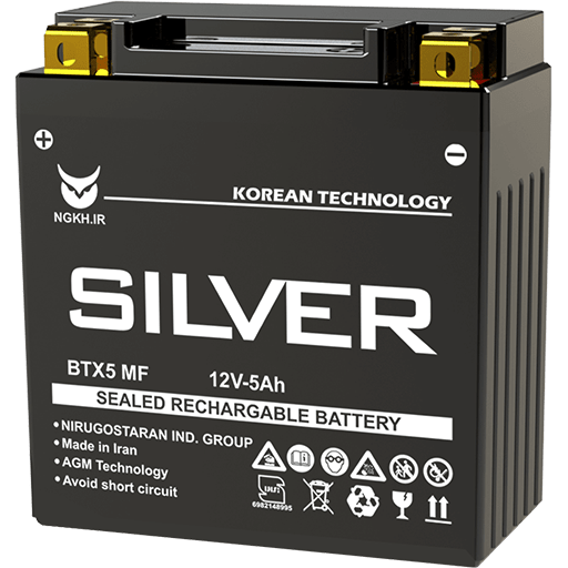 باتری موتور سیکلت 5 آمپر بلند سیلور نیرو گستران 12V5AH