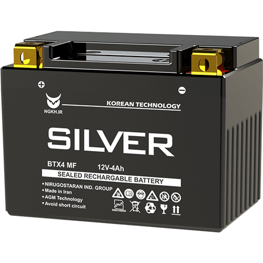 باتری موتور سیکلت 4 آمپر کوتاه سیلور نیرو گستران 12V 4AH