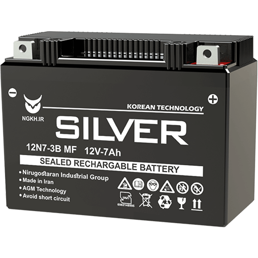 باتری موتور سیکلت 7 آمپر باریک سیلور نیروگستران 12V7AH