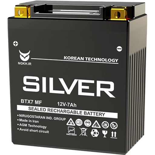 باتری موتور سیکلت 7 آمپر بلند سیلور نیرو گستران 12V7AH