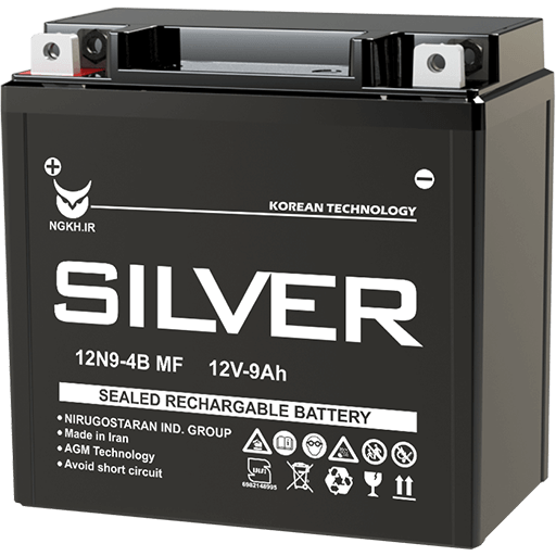 باتری موتور سیکلت 9 آمپر بلند سیلور نیرو گستران 12V9AH