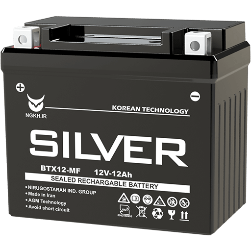 باتری موتور سیکلت 12 آمپر سیلور نیرو گستران 12V 12AH