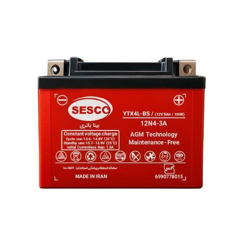 باتری موتور سیکلت 5 آمپر کوتاه (ویوی) بینا باتری 12V 4AH